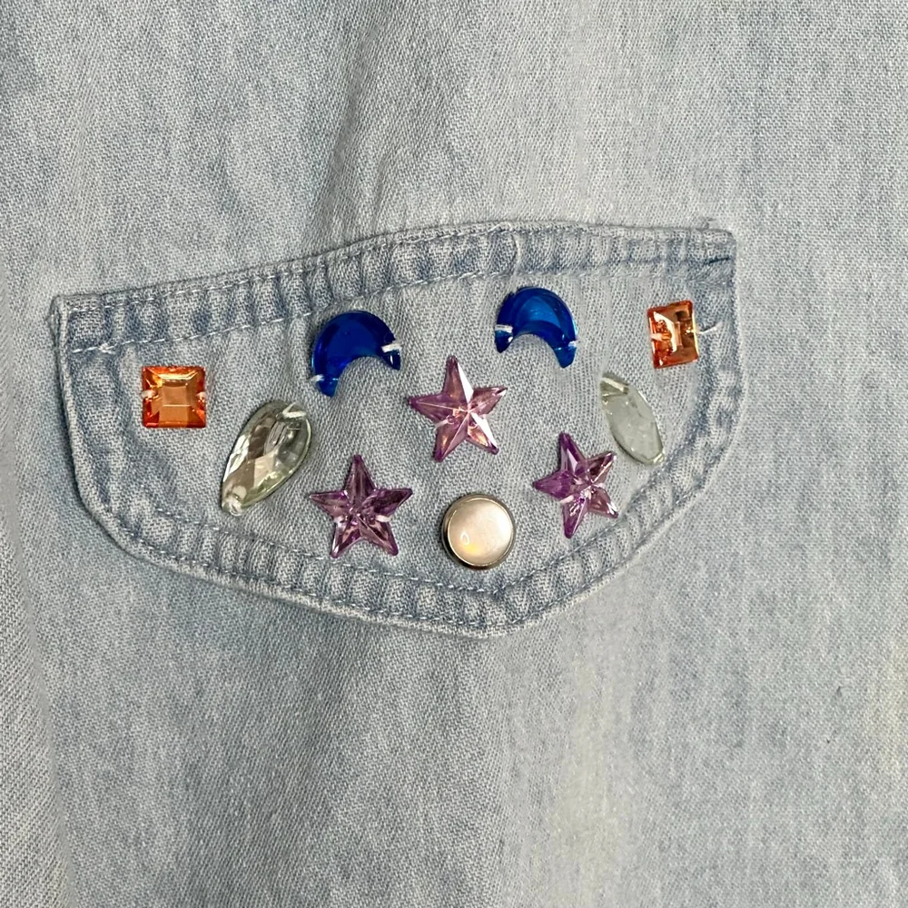 Vintage Celestial Stars and Moon Jewels Denim Shirt - Picture 3 of 5